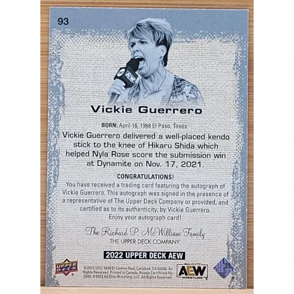 2022 UPPER DECK AEW VICKIE‎ GUERRERO AUTO ALL ELITE WRESTLING WWE